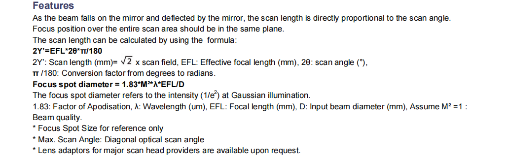 532nm Green Scan Lens Data