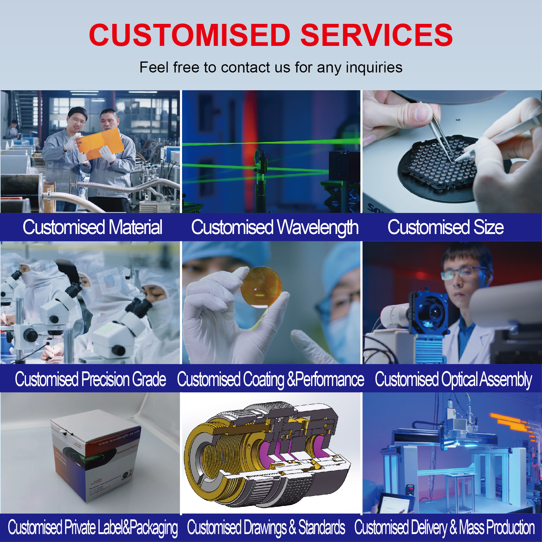 Industrial laser marking and engraving  High-power laser cutting and welding  Laser beam delivery system integration  OEM laser head development  Custom laser processing equipment  High-volume laser production lines