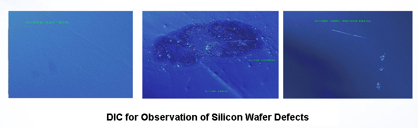 This example demonstrates the exceptional capability of DIC microscopy in semiconductor manufacturing. By converting subtle topographic variations into high-contrast relief images, the DIC system clearly reveals micro-scratches, surface residues, and sub-micron particle contamination on silicon wafers. This non-destructive inspection method is critical for enhancing wafer yield and quality control.
