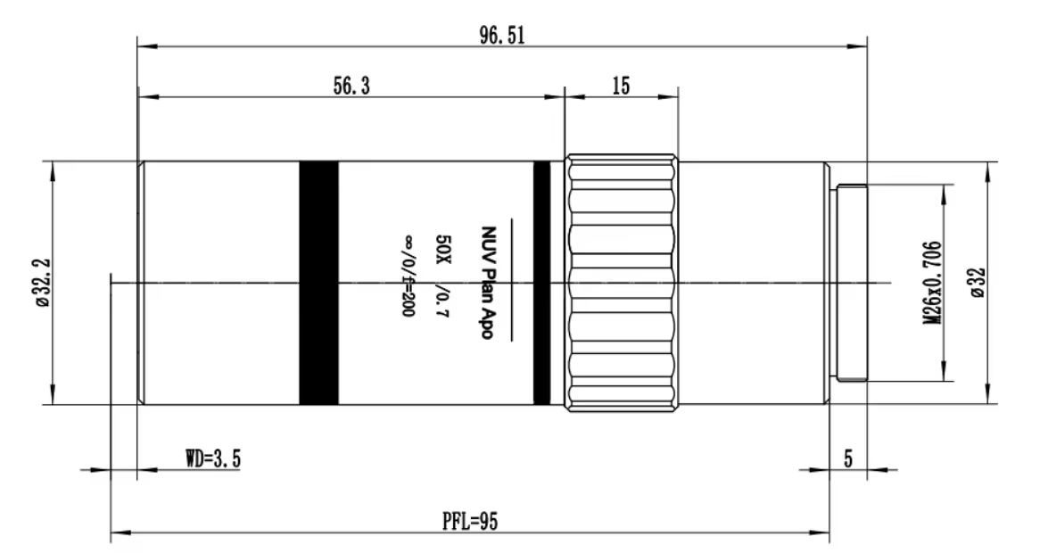 This objective is built to industrial standards, featuring a robust housing and high‑transmission NUV coatings